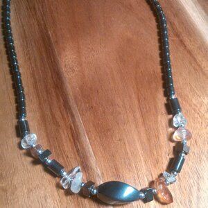 Hematite and Multi-Gemstone Chips Beaded Necklace (18 Inch)